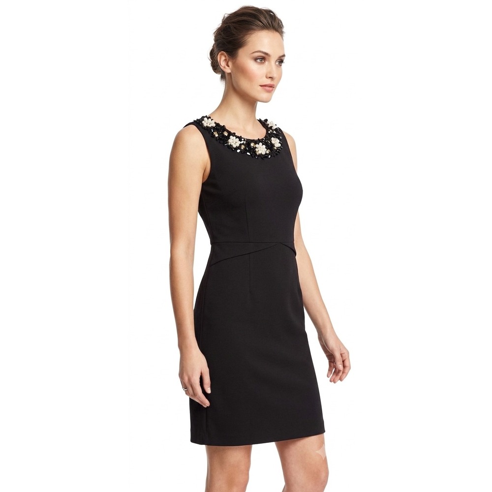 Boden Black Jeweled Sequined Controlled Shine Beaded Neckline Shift Dress 10R
